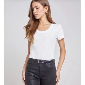 L'AGENCE Cory Cotton Scoopneck Tee Women's  XXS White Made‎ In USA NEW *holes